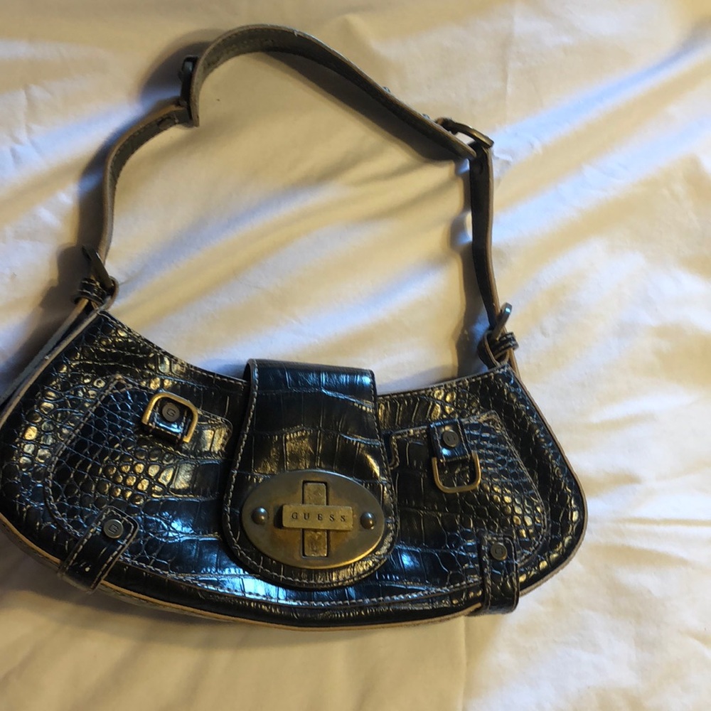 Black Leather Guess Shoulder Bag